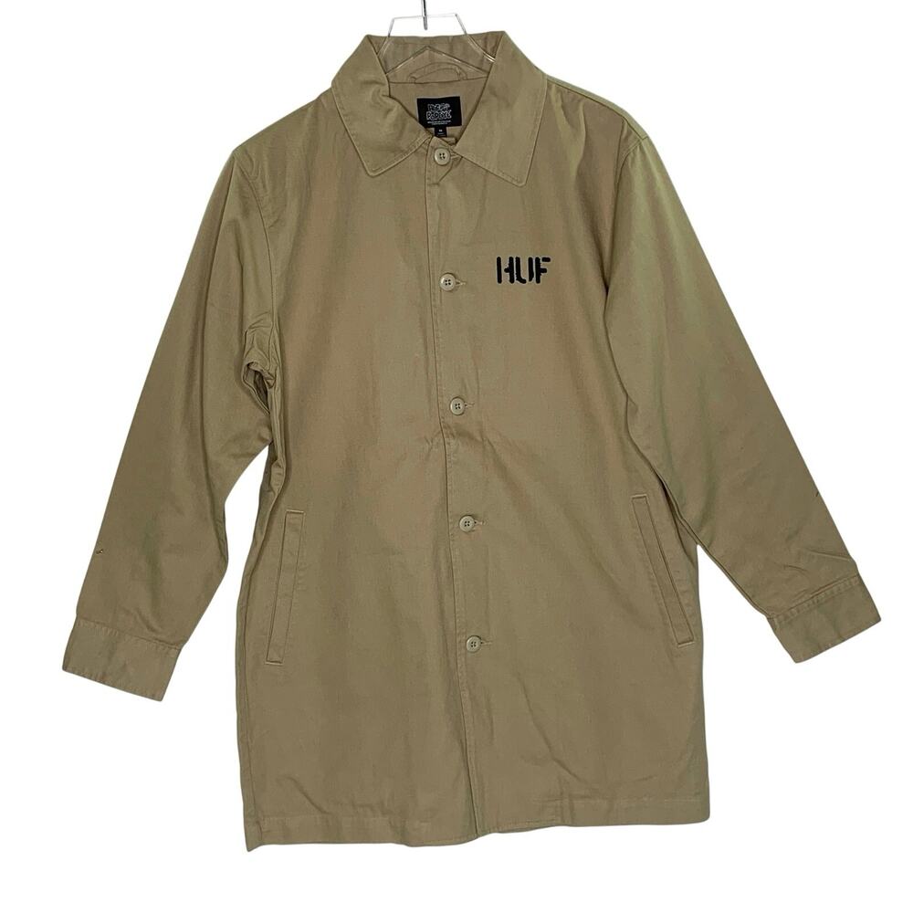 HUF x Popeye Trench Jacket M NEW Urban Tan Skater Collab Unisex Oversized